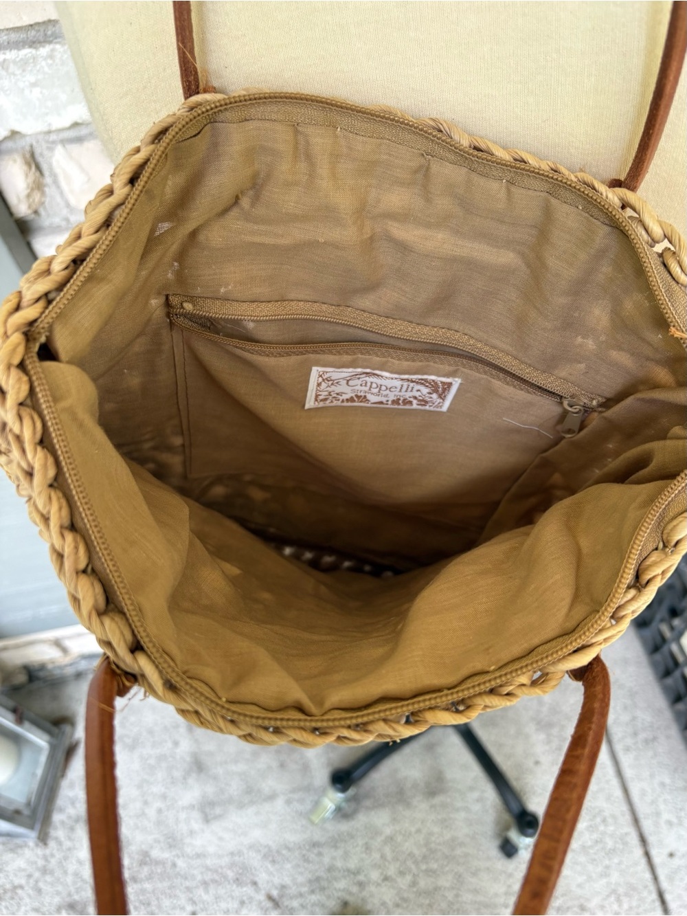 Cappelli Woven Straw Tote Bag with Brown Leather Handles - Picture 4 of 4